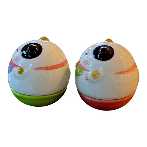 Set of 2 Maneki Neko Ceramic Roly Poly Lucky Cat Wobble Figurine Bell Inside - Picture 3 of 7